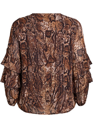 Zizzi Bluse med dyretrykk og volanger, Brown Snake AOP, Packshot image number 1