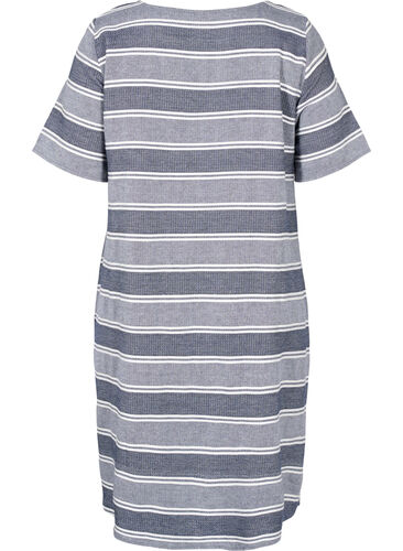 Stripete kjole med korte ermer, Blue Stripe, Packshot image number 1