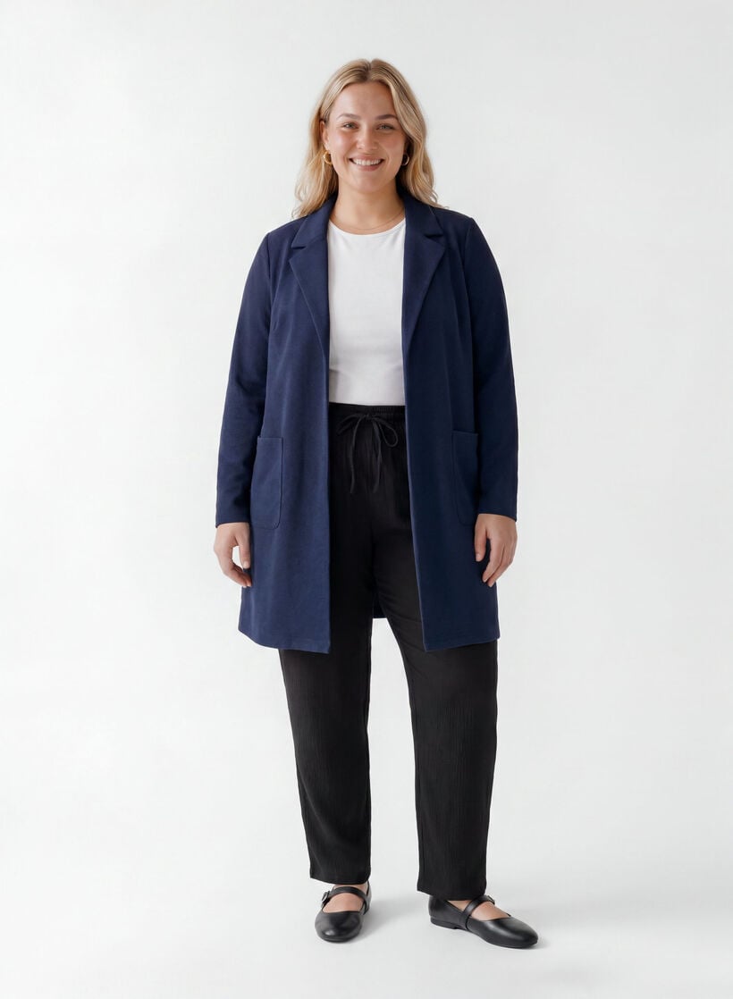 Lang blazer med lommer, Bl&aring;, Model image number 1