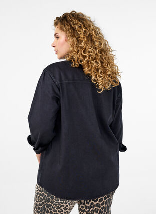 Zizzi Denimskjorte med brystlommer, Svart, Model image number 2