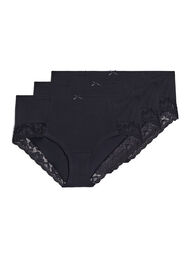 Hipster-truser med blondekant, 3 stk., Black