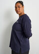 Langermet jerseybluse med teksttrykk, Bl&aring;, Model image number 3