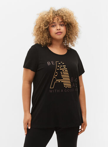 T-skjorte til trening med trykk, Black w. Bad Ass, Model image number 0