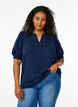 Bluse med korte puff ermer og prikkete tekstur, Navy Blazer, Model image number 0