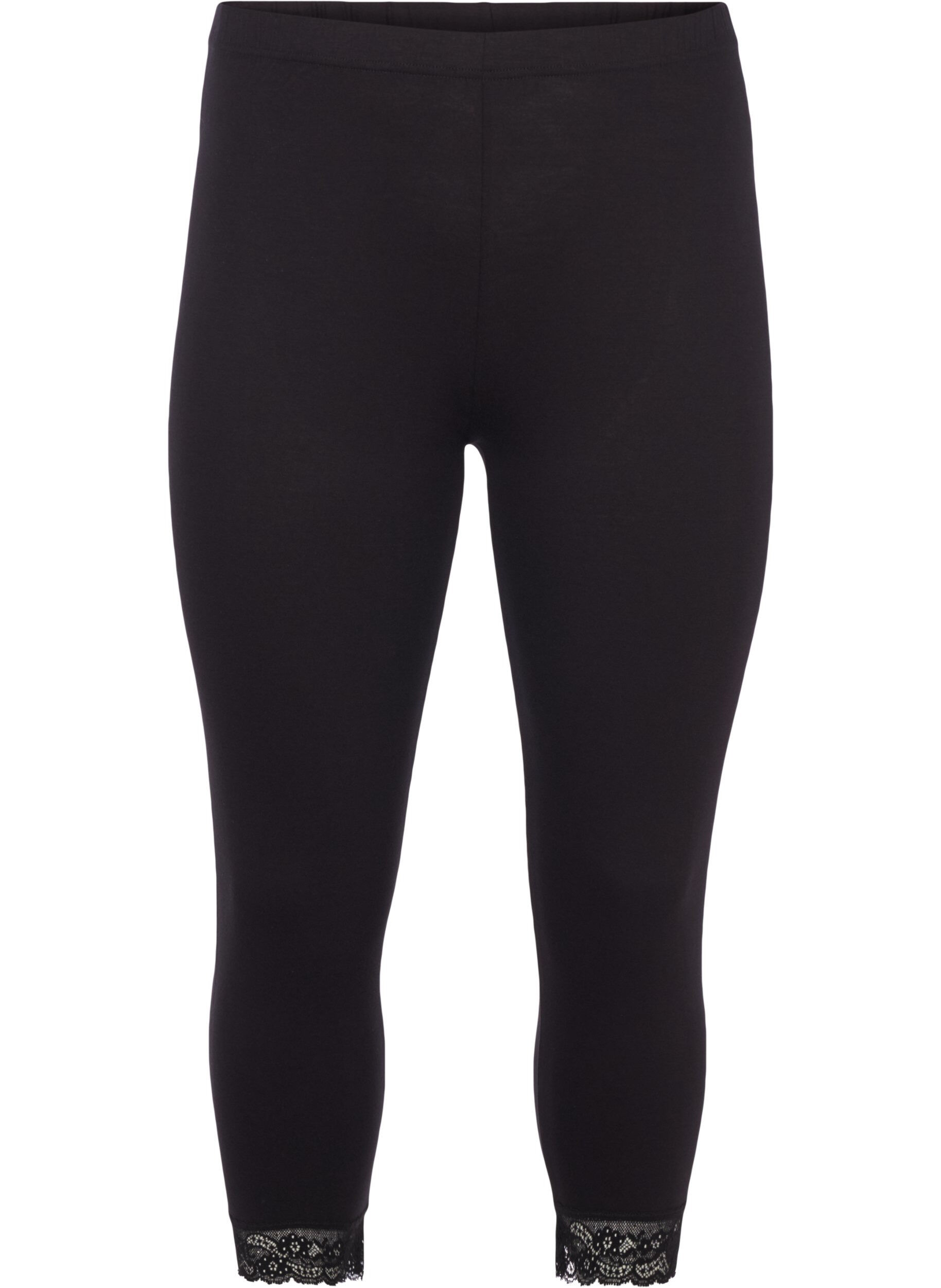 Zizzi 3/4-basisleggings med blondekant, Black, Packshot image number 0