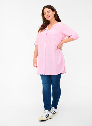 Skjorte med V-hals og lommer, Cameo Pink, Model image number 2