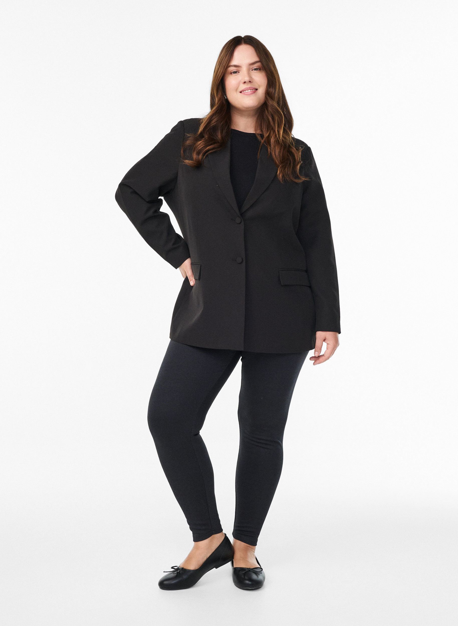 Zizzi M&oslash;nstrede leggings med regular waist, Svart, Model image number 1