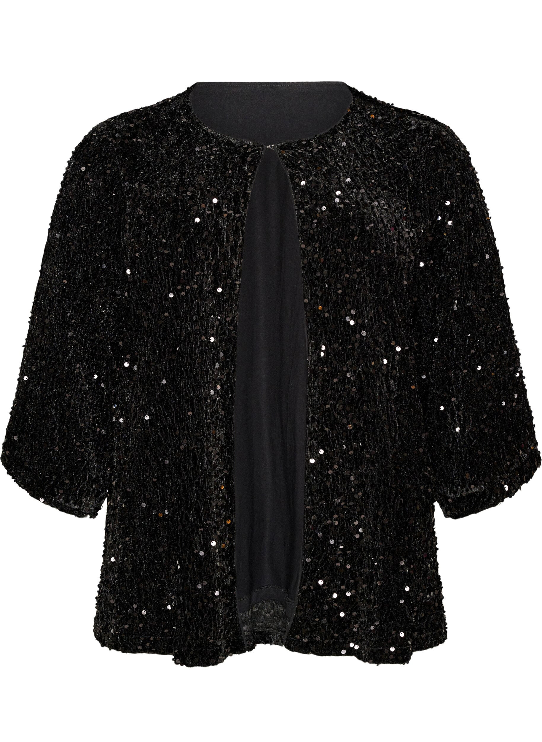 Cardigan med paljetter og 3/4-ermer