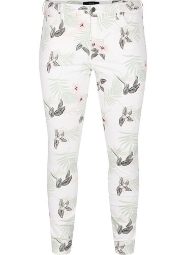 Amy jeans med høyt liv og blomstermønster, White Flower AOP L78, Packshot image number 0