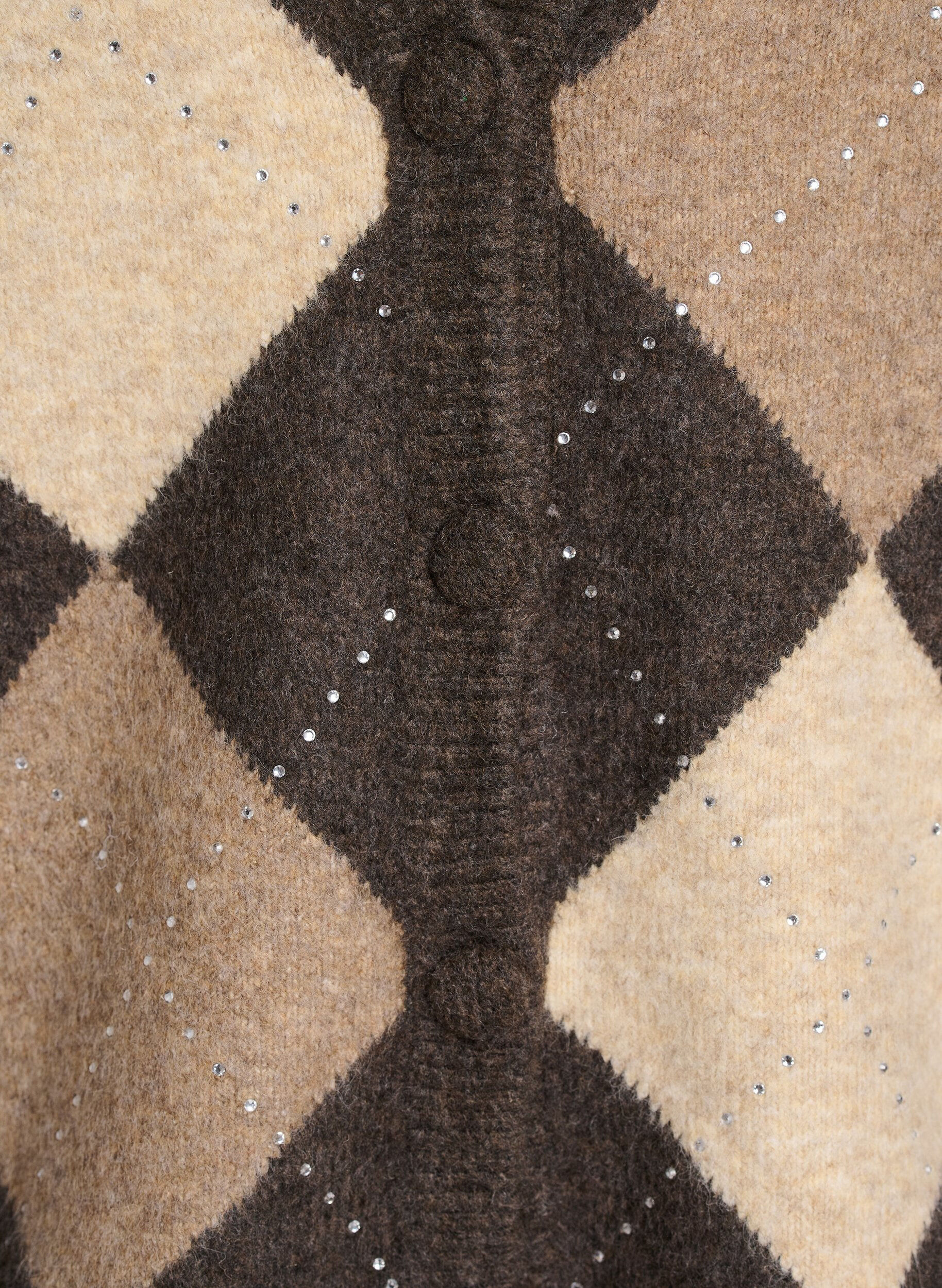 ZizziArgyle cardigan med rhinesteiner, Brun, Packshot image number 2