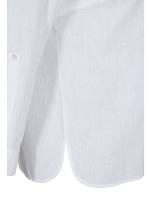 Skjortebluse med knappelukking i bomull-linblanding, White, Packshot image number 3