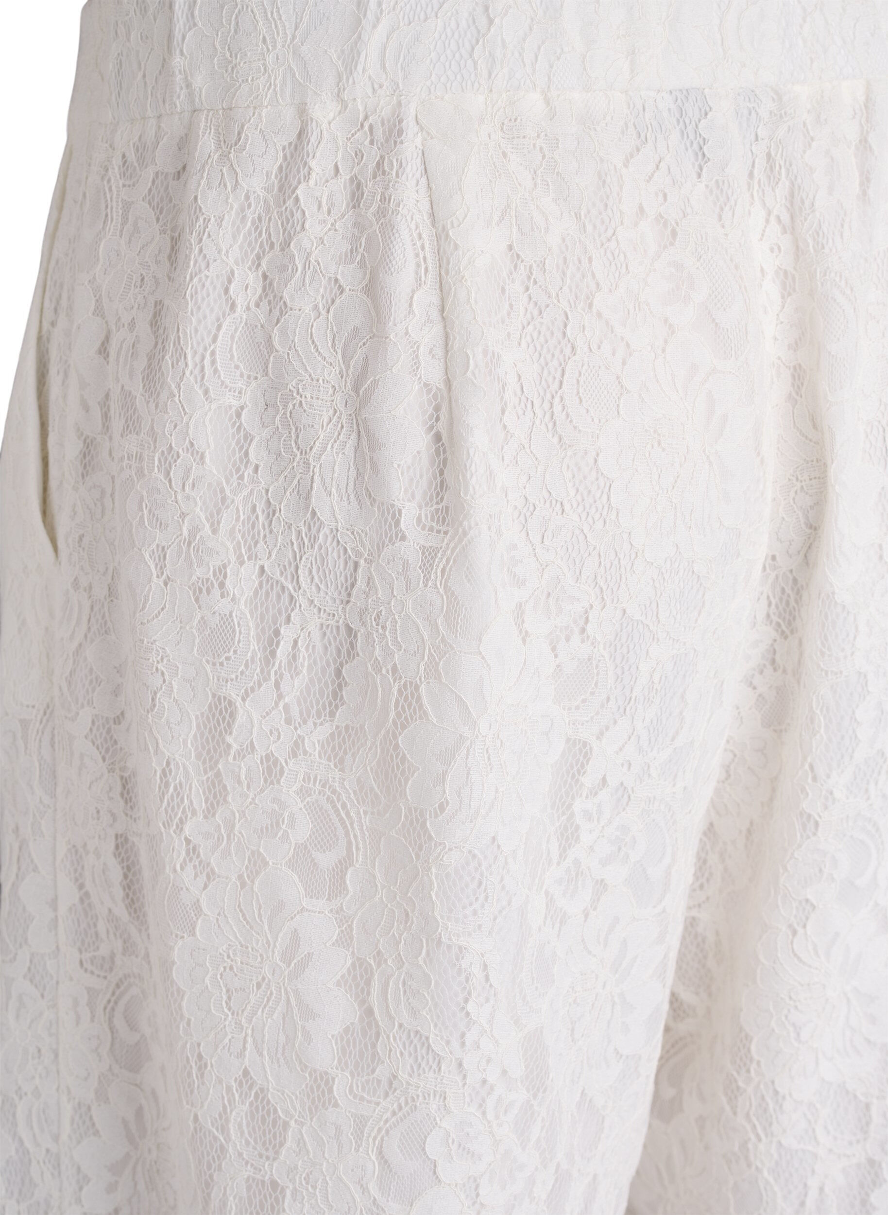 Zizzi Bermudashorts med h&oslash;y midje og blonder, Vanilje, Packshot image number 3