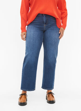 Gemma jeans med push-up effekt og høyt liv, Blue denim, Model image number 2