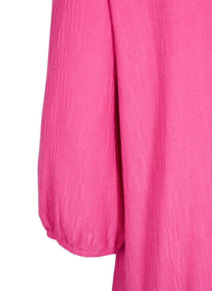 Bluse med tekstur og 3/4 ermer, Rosa, Packshot image number 3