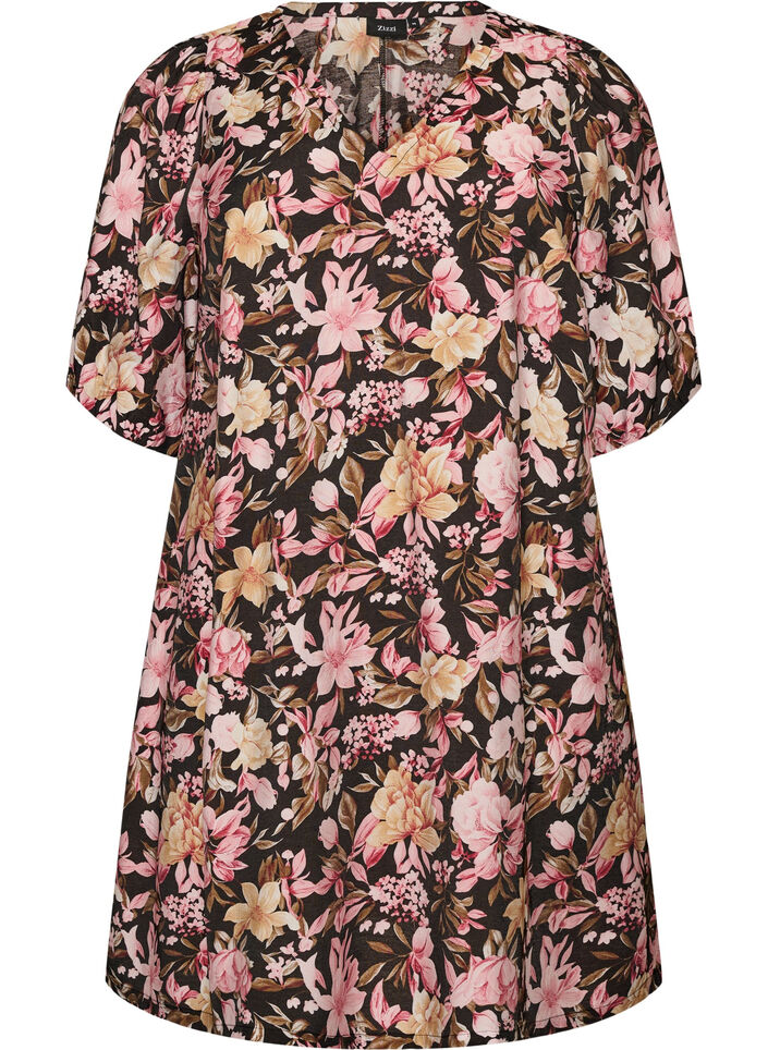 Kort A-linje kjole med V-hals, Rosa, Packshot image number 0