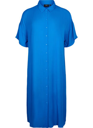 Skjortekjole i viskose med korte ermer, Victoria blue, Packshot image number 0