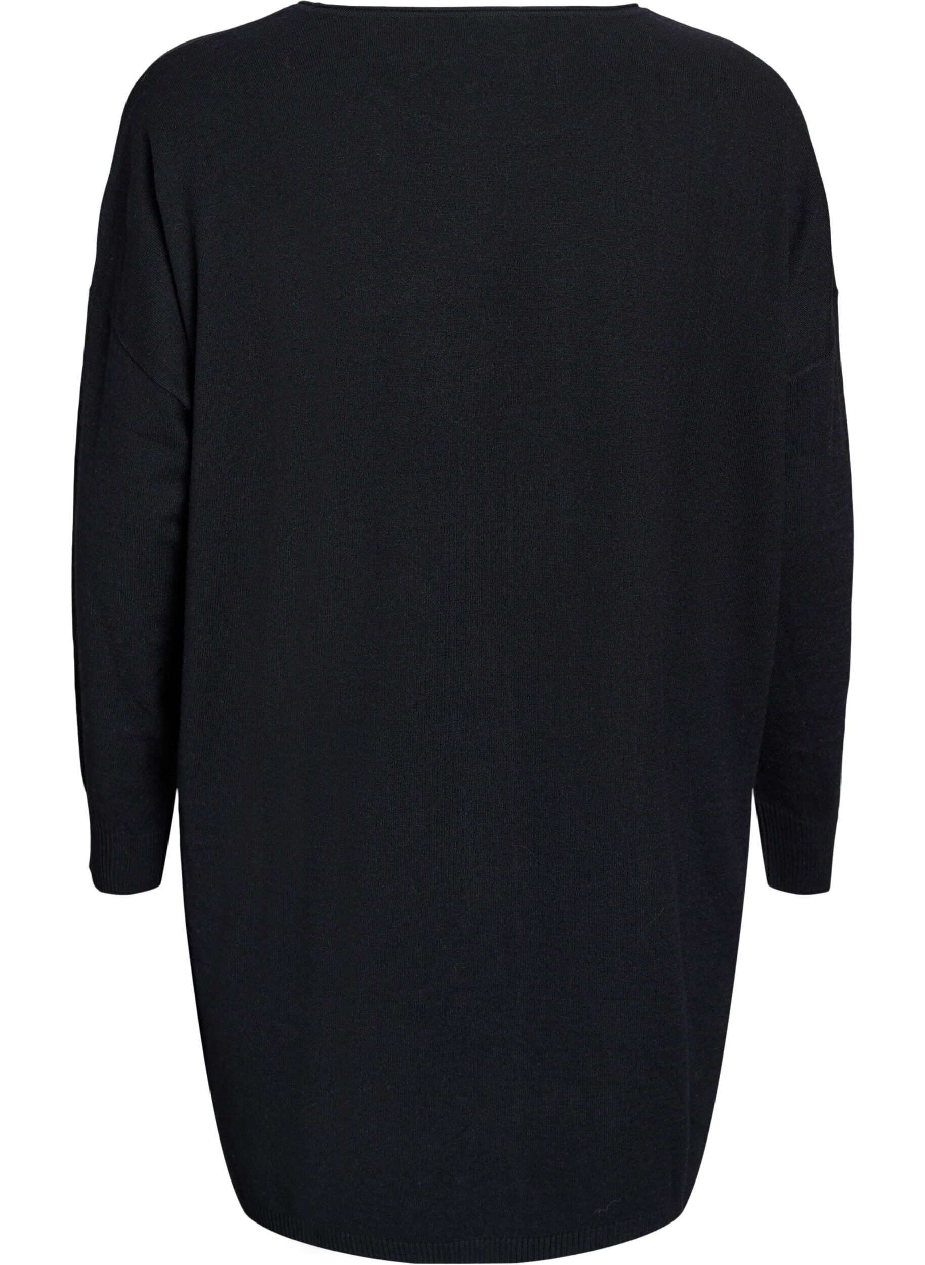 Zizzi Kort strikkjole med midts&oslash;m og lommer, Svart, Packshot image number 1