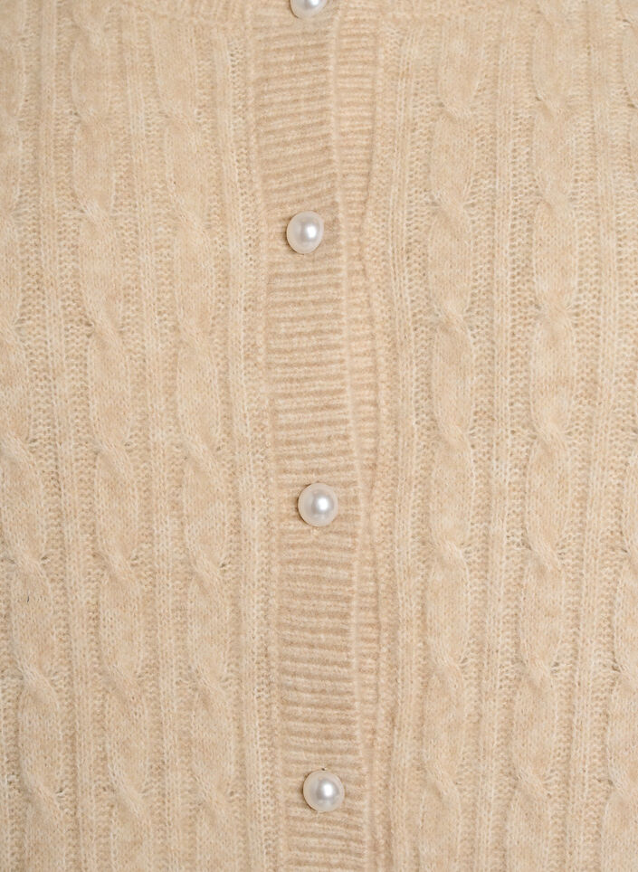 Kabelstrikket cardigan med perleknapper, Beige, Packshot image number 2