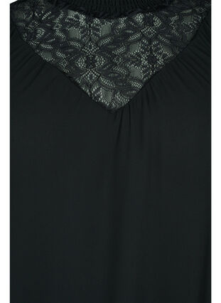 Bluse med blonder og smock, Black, Packshot image number 2