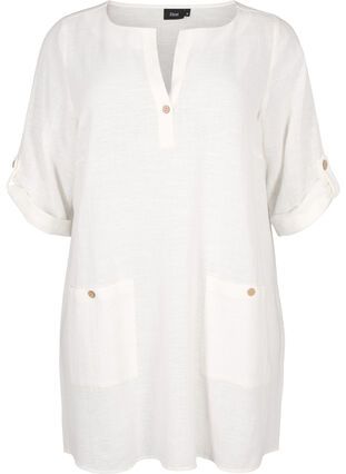3/4-ermet tunika i bomullsblanding med lin, Off-White, Packshot image number 0