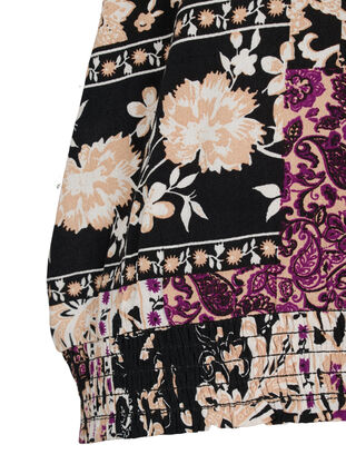 Bluse i viskose med paisleymønster og smock, Black Patchwork AOP, Packshot image number 3