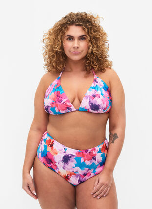 Bikiniunderdel med mønster og høyt liv, Pink Flower, Model image number 0