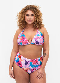 Bikiniunderdel med mønster og høyt liv, Pink Flower, Model