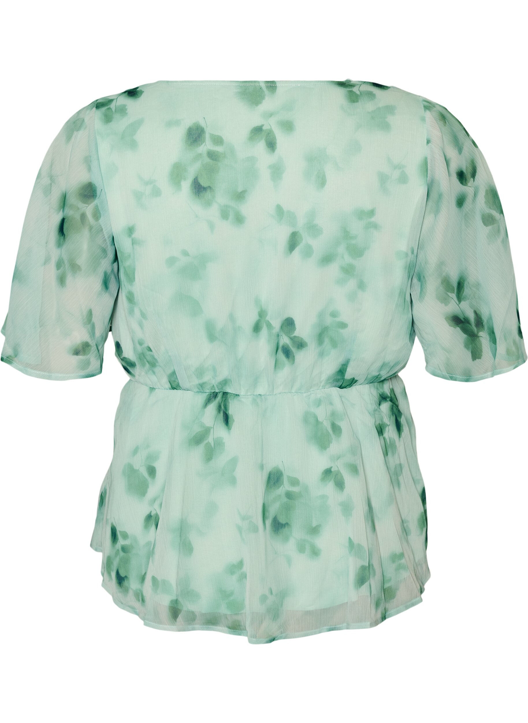 ZizziBluse i blomstrete chiffon med korte ermer, Gr&oslash;nn, Packshot image number 1