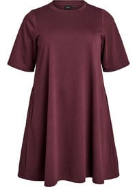 Knelang jerseykjole med lommer og A-fasong, Mørk Bordeaux Knelang jerseykjole med lommer og A-fasong