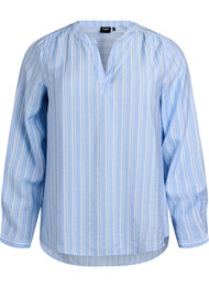 FLASH - Stripete skjortebluse med V-hals, Serenity w. White