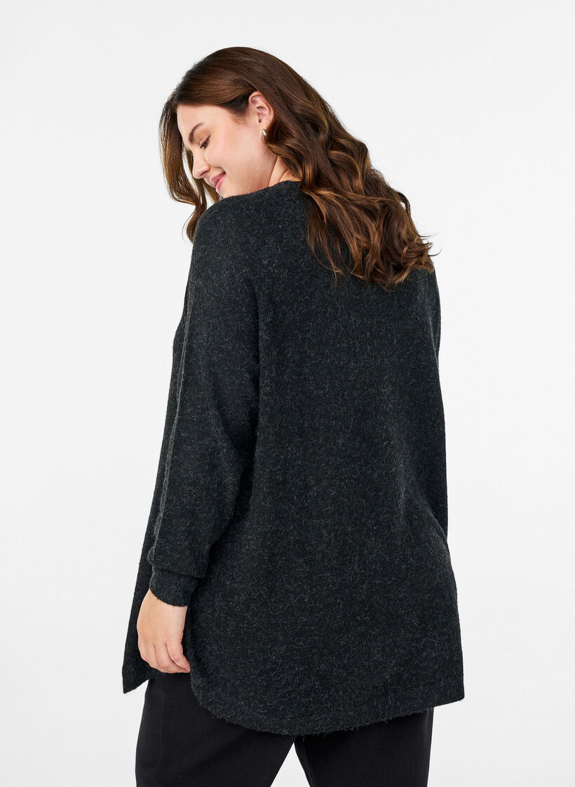 Lang strikkebluse med kuleknapper, Grå, Model image number 2