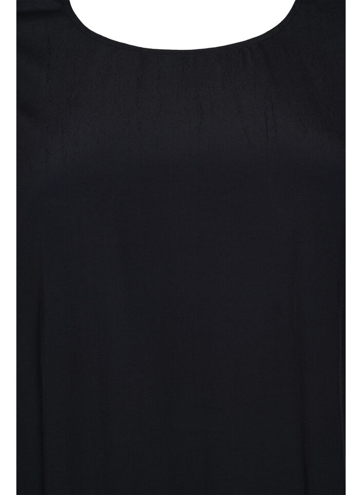 Ensfarget viskosebluse med ballongeffekt, Black, Packshot image number 2