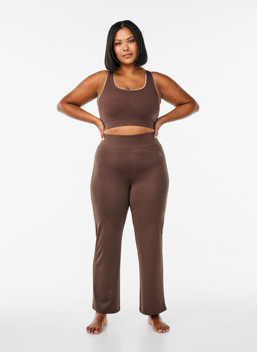 Racerback sports-BH med kontrastpiping, Brun, Model image number 1