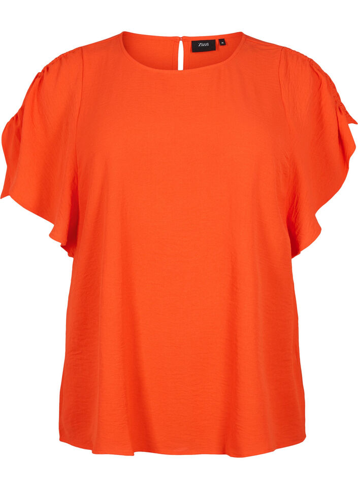 Kortermet bluse med rynke-detaljer, Orange.com, Packshot image number 0