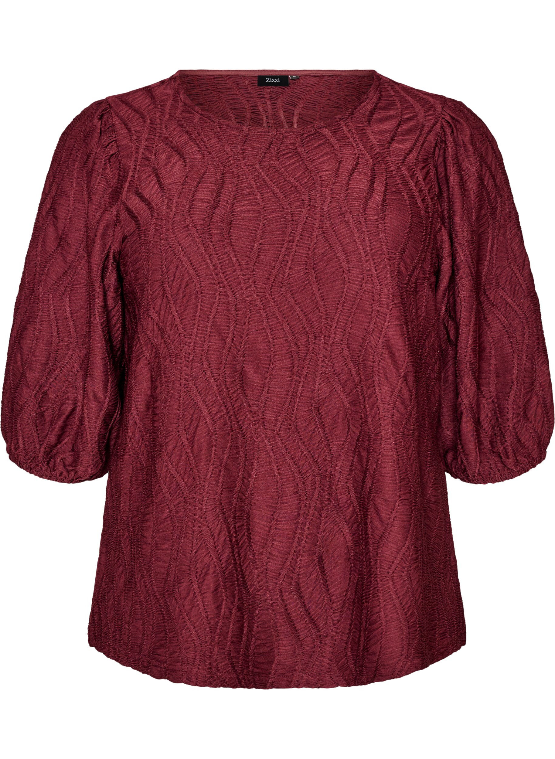 Bluse med tekstur og 3/4 ermer