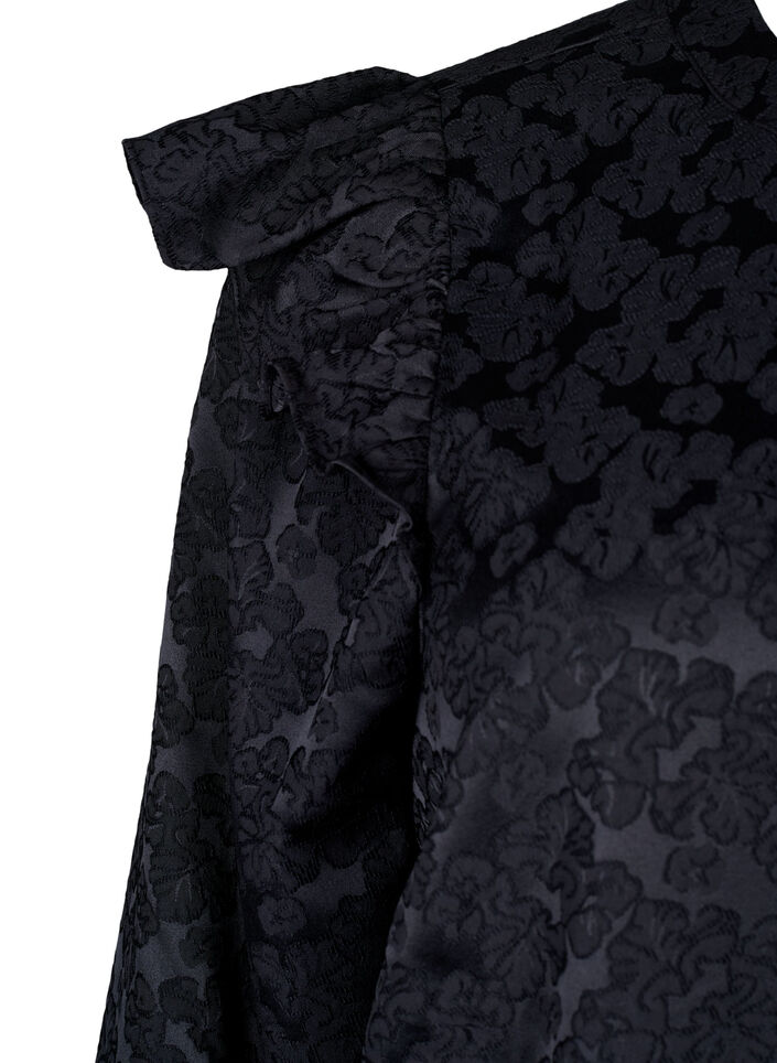 Jacquardkjole med lange ermer og volangdetalj, Svart, Packshot image number 3