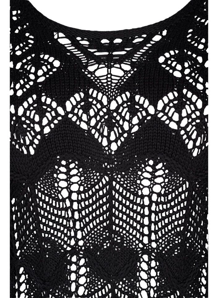 Strikket bluse med hullmønster, Black, Packshot image number 2