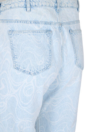 Cropped MIlle mom jeans med mønster, Light blue denim, Packshot image number 3