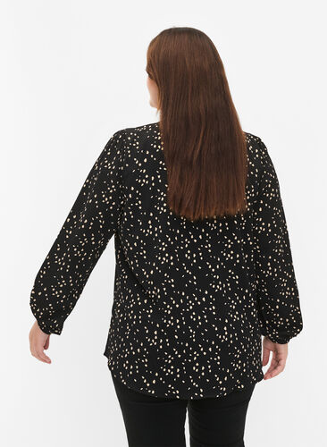 Skjortebluse med v-hals og trykk, Black Dot AOP, Model image number 1