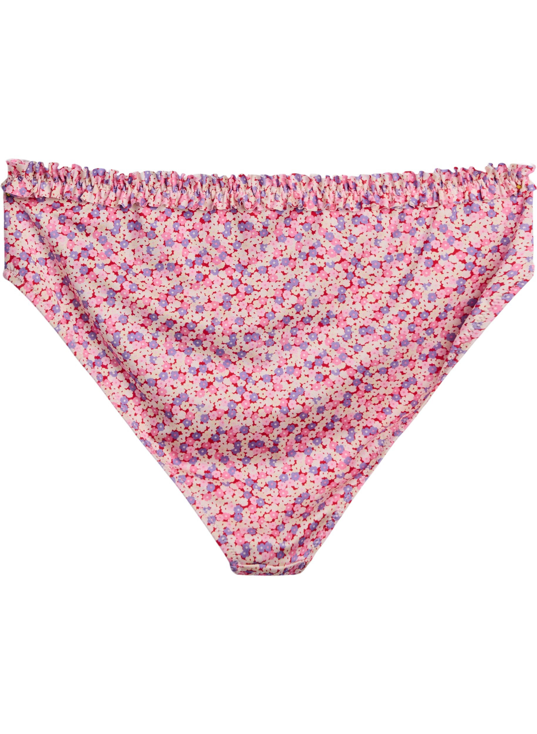 Zizzi Stripete tai-bikinitrusser med rynket kant, Rosa, Packshot image number 1