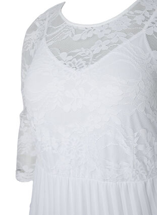 Kjole i plissé med blonder og 3/4-ermer, Bright White, Packshot image number 2