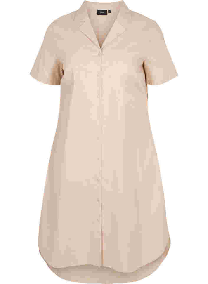 Lang bomullsskjorte med korte ermer, Humus, Packshot image number 0