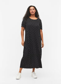 Midikjole i viskose med korte ermer, Black Dot, Model