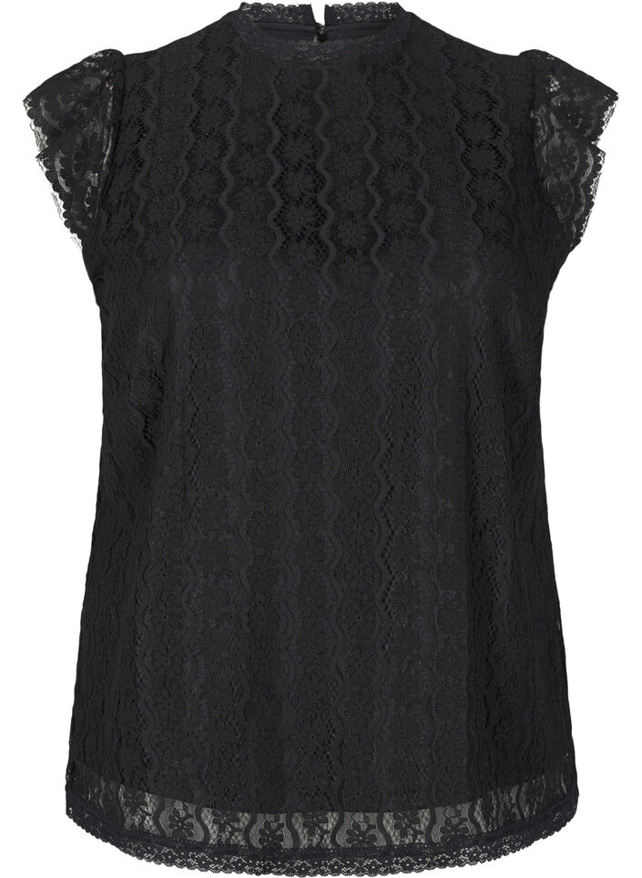 Blondetopp med volangdetaljer, Black, Packshot