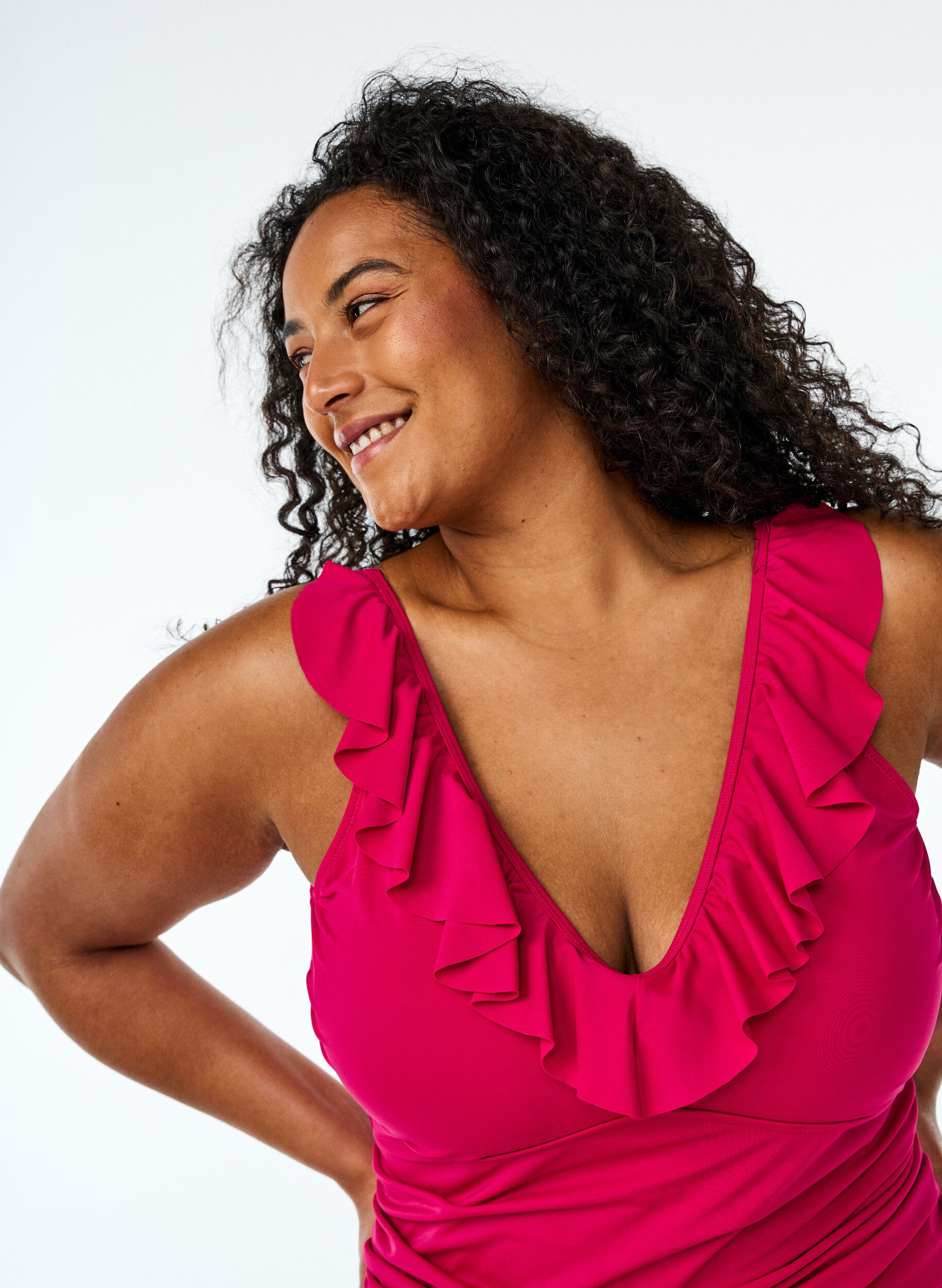 Zizzi Badedrakt med volanger og uttagbare innlegg, Rosa, Model image number 2