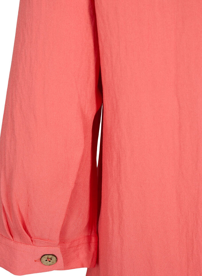 Bluse i viskose med knapper og V-hals, Deep Sea Coral, Packshot image number 3