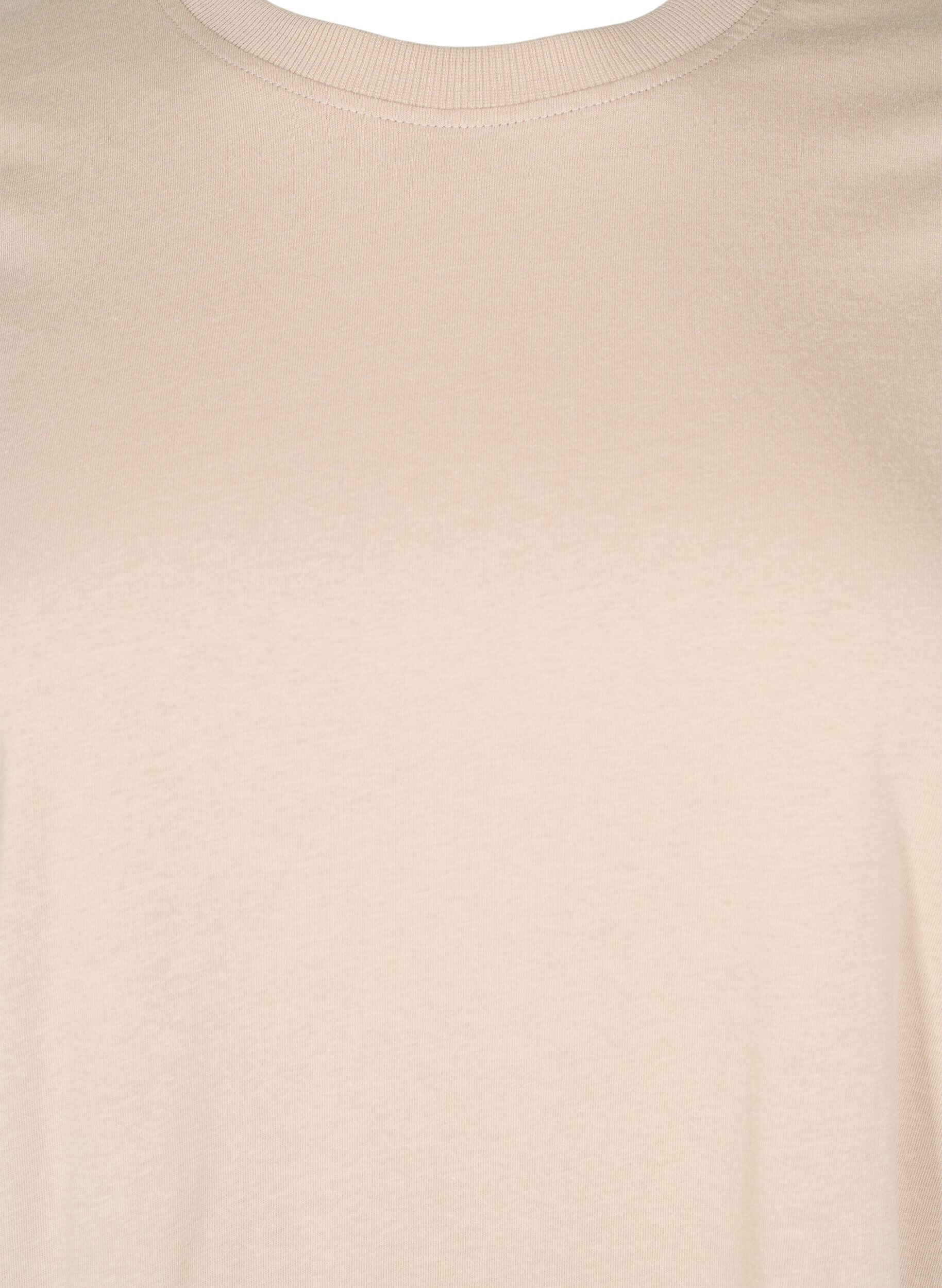 ZizziBasic T-skjorte i bomull med rund hals, Beige, Packshot image number 2