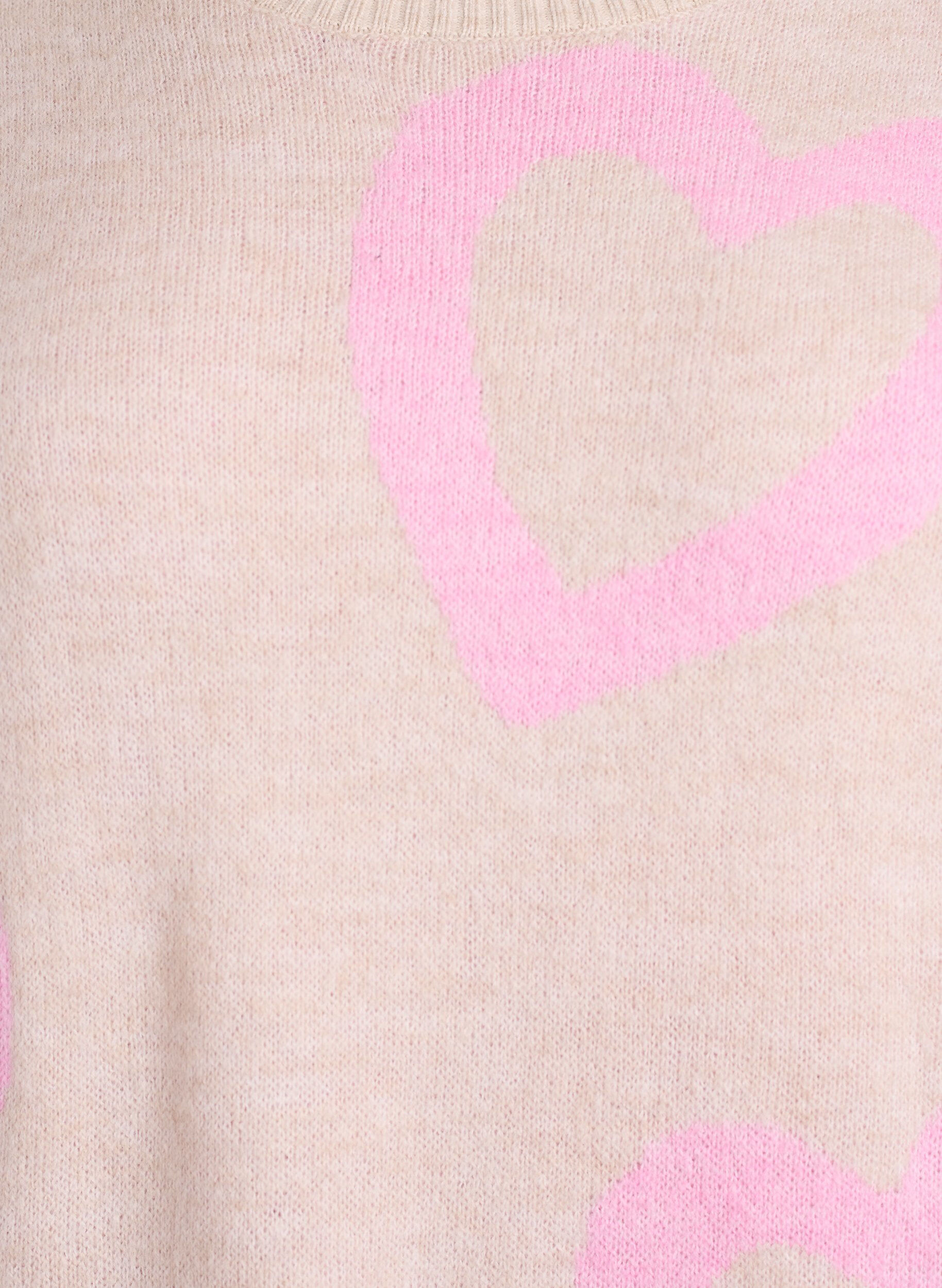 Zizzi Strikkebluse med store hjerter og rund hals, Beige, Packshot image number 2