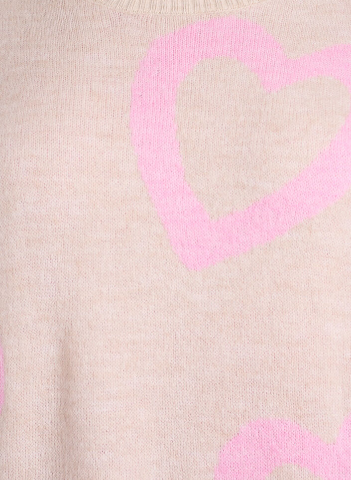 Strikkebluse med store hjerter og rund hals, Beige, Packshot image number 2
