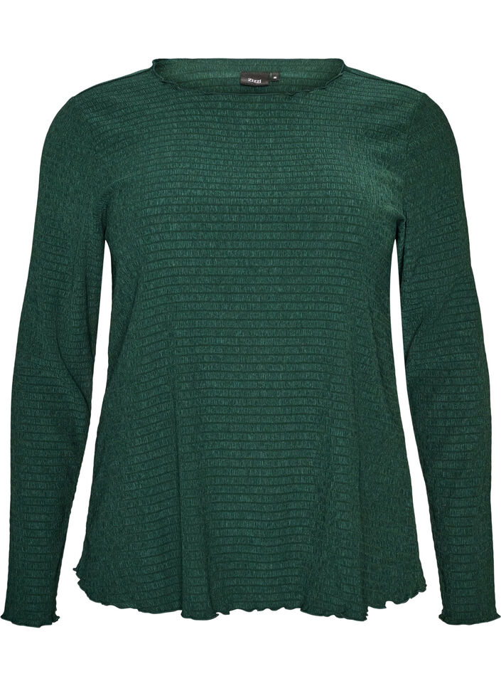 Strukturert bluse med b&oslash;lgede kanter, Gr&oslash;nn, Packshot image number 0